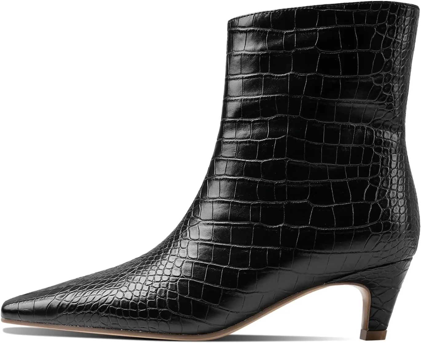 LEMUTISME Women's Trendy Square Toe Centre Stitching Animal Print Unique Slip On Low Kitten Heel Ankle Booties