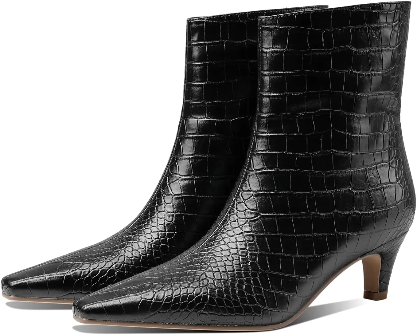 LEMUTISME Women's Trendy Square Toe Centre Stitching Animal Print Unique Slip On Low Kitten Heel Ankle Booties