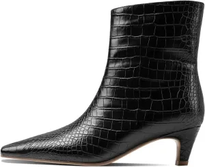 LEMUTISME Women's Trendy Square Toe Centre Stitching Animal Print Unique Slip On Low Kitten Heel Ankle Booties