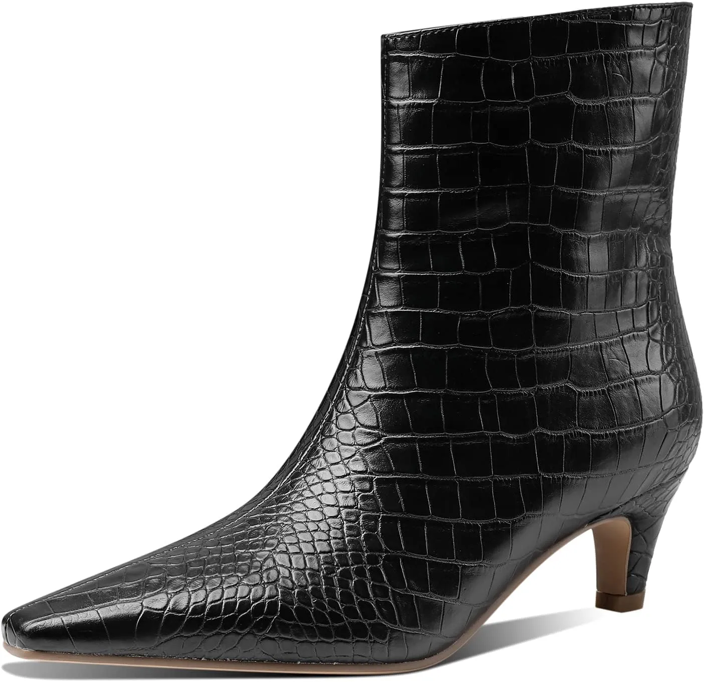 LEMUTISME Women's Trendy Square Toe Centre Stitching Animal Print Unique Slip On Low Kitten Heel Ankle Booties
