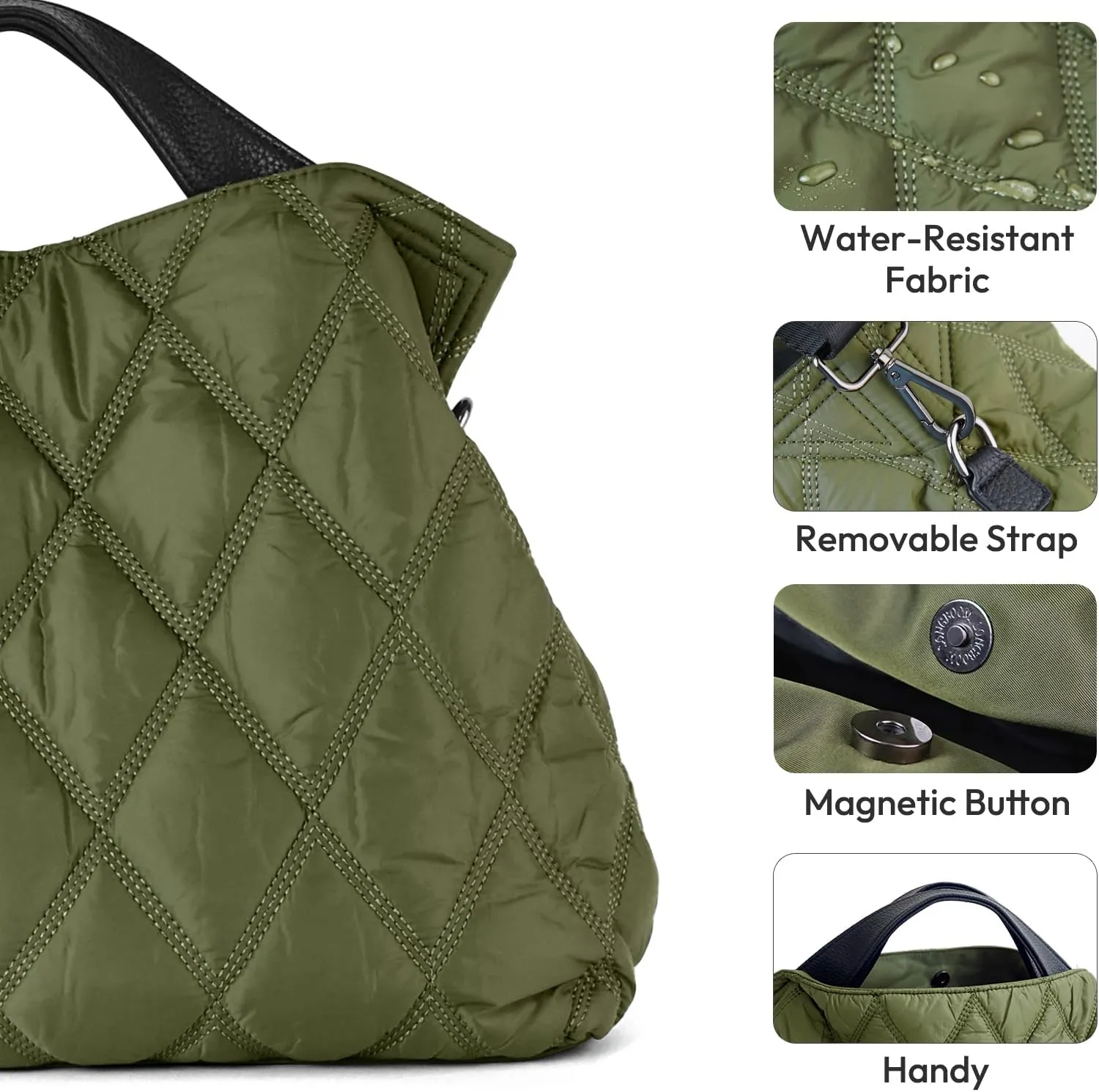 Lightweight Quilted Puffer Tote Bag for Women, Shoulder Bag with Adjustable Straps, Large Capacity Puffy Tote