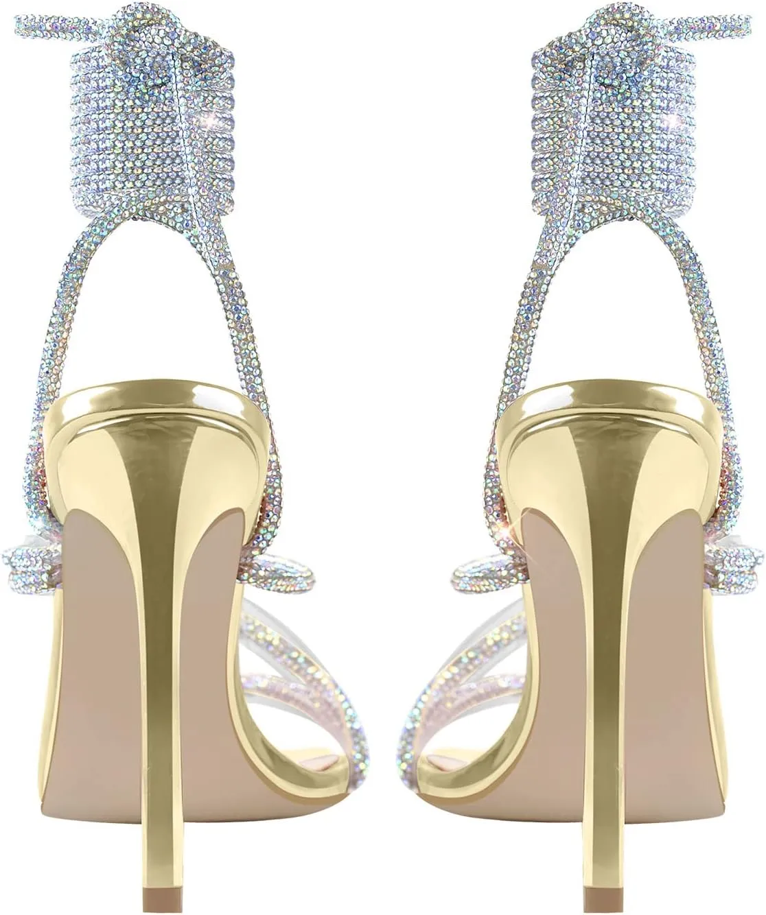 LISHAN Women's Slim High Heel Stilettos Rhinestone Glitter Crystal Sandals