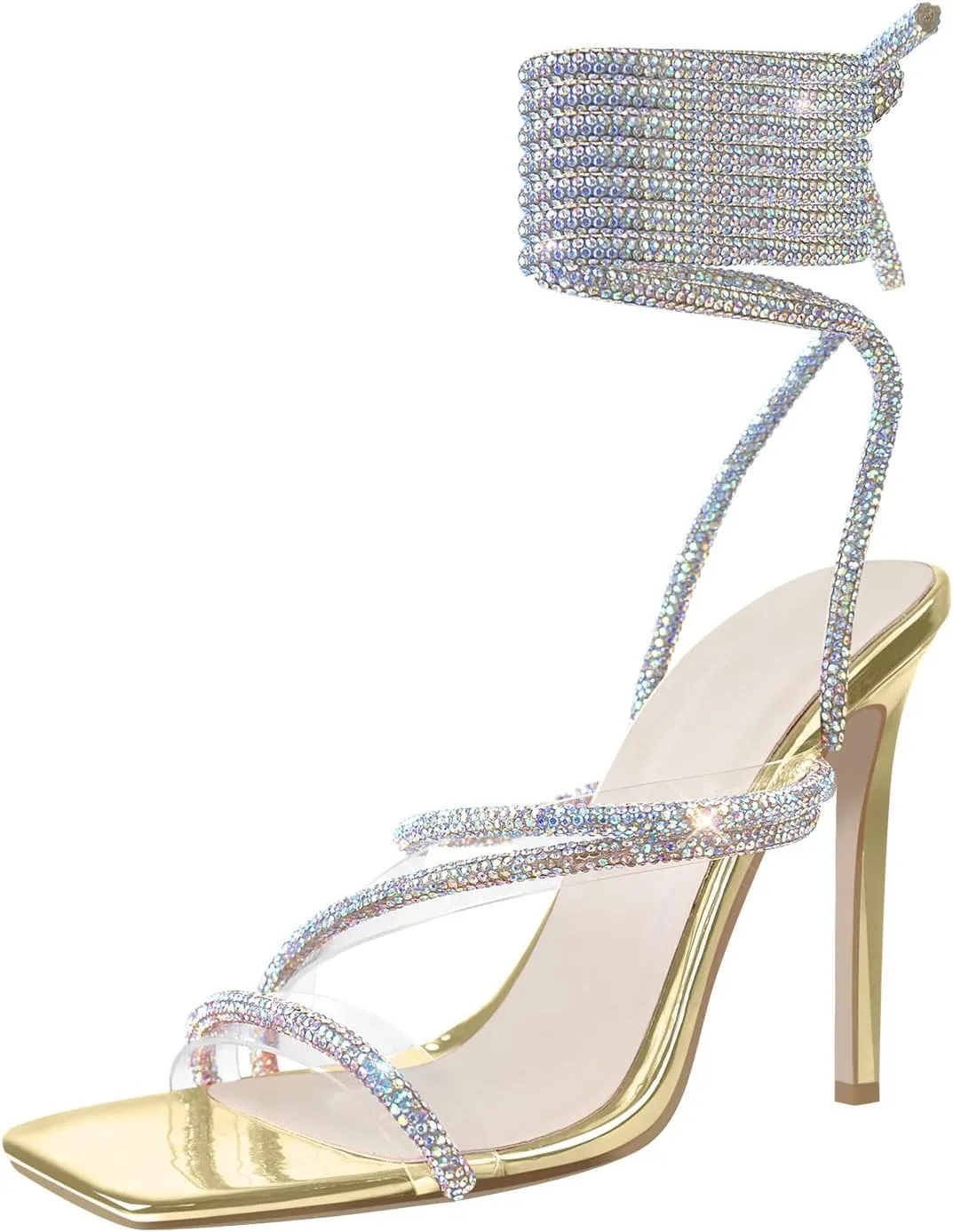 LISHAN Women's Slim High Heel Stilettos Rhinestone Glitter Crystal Sandals