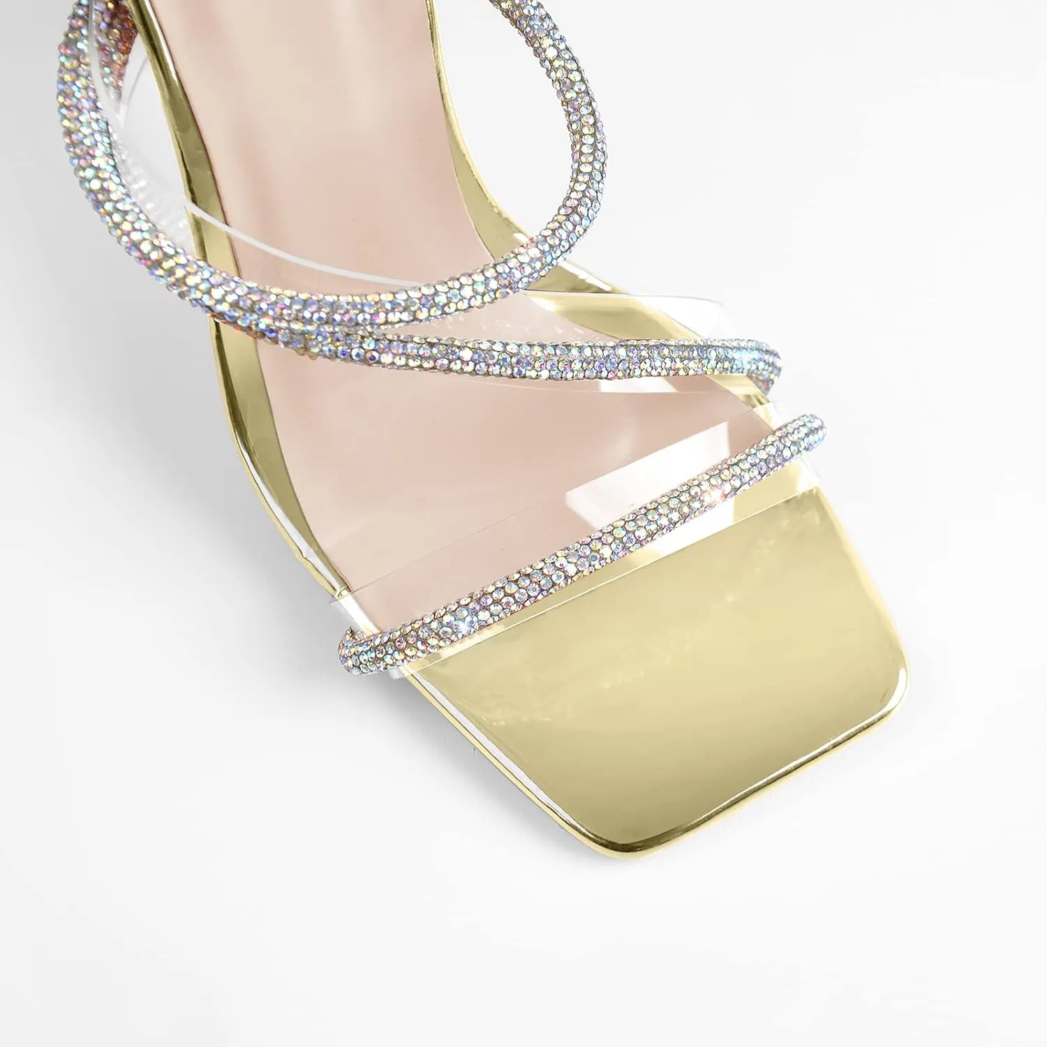 LISHAN Women's Slim High Heel Stilettos Rhinestone Glitter Crystal Sandals