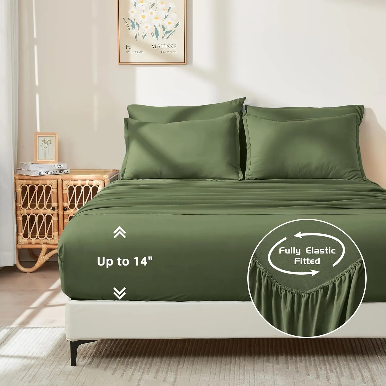 Litanika King Size Comforter Set with Sheets Olive Green - 7 Pieces Bed in a Bag King Beddding Sets, Solid Lightweight Reversible Bed Set with Comforter, Sheets, Pillowcases & Shams