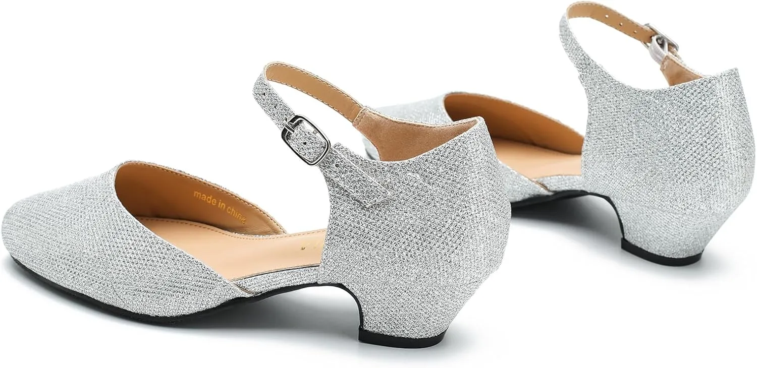 LIURUIJIA Women's Low Heels Dress Shoes Comfortable Closed Toe D'Orsay Pumps Ankle Strap Chunky Heels