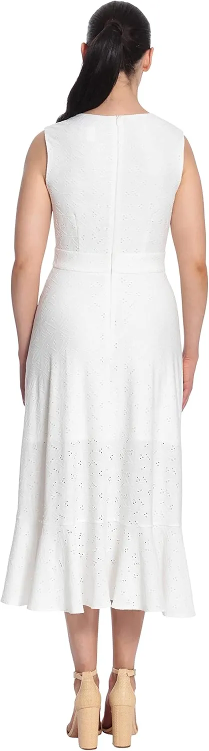 London Times Women's Sleeveless V-Neck Hi-Low Fit and Flare Dress