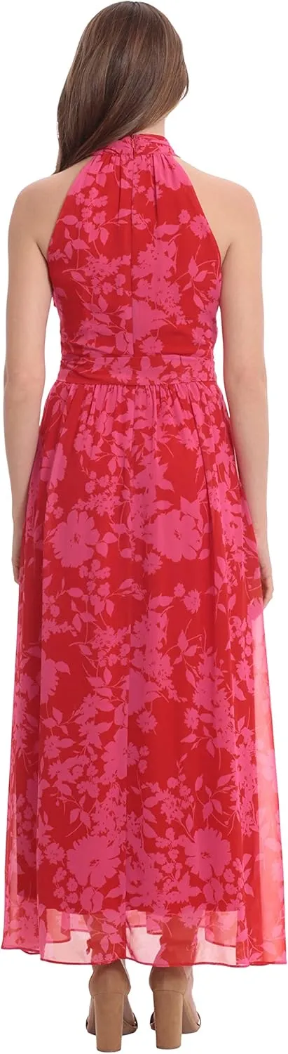 London Times Women's Twist Neck Feminine Chiffon Halter Maxi Dress Occasion Guest of Mother of The Bride