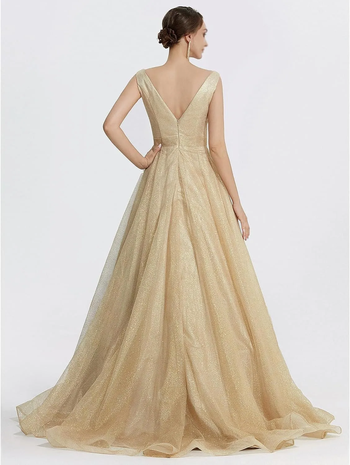 Long Sparkle Wedding Guest Dresses for Women Floor Length Sleeveless Sequined Slit Ball Gown Prom Dresses