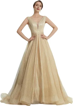Long Sparkle Wedding Guest Dresses for Women Floor Length Sleeveless Sequined Slit Ball Gown Prom Dresses
