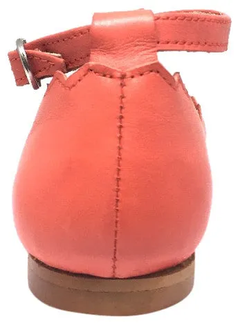 Luccini Coral Leather Zig Zag Edge Trim T-Strap Ankle Adjustable Buckle Mary Jane Flat