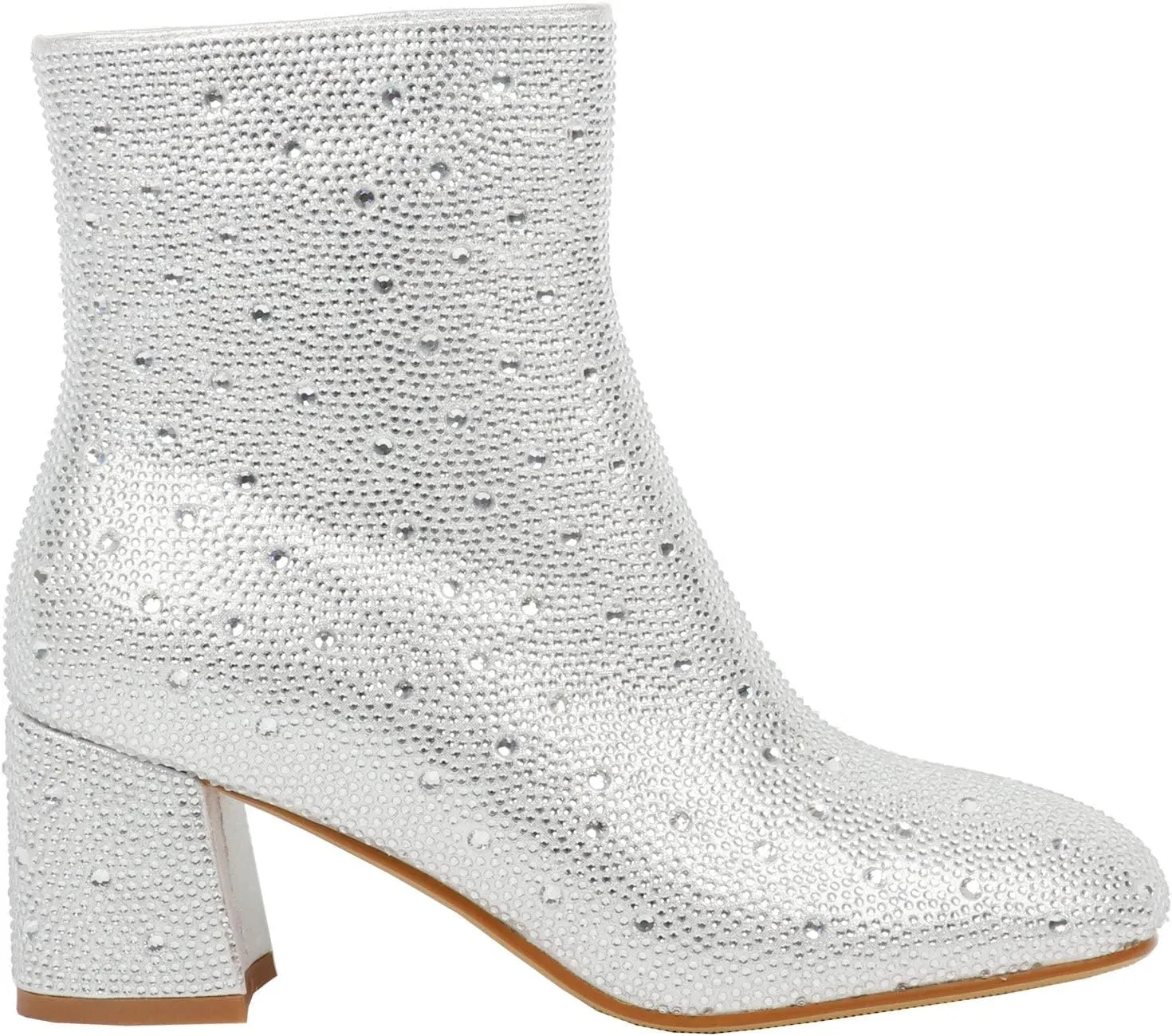 LUXMAX Women Glitter Ankle Boots Chunky Heel Square Closed Toe Sparkly Booties Block Heel Side Zip Winter Party Shoes