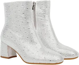 LUXMAX Women Glitter Ankle Boots Chunky Heel Square Closed Toe Sparkly Booties Block Heel Side Zip Winter Party Shoes