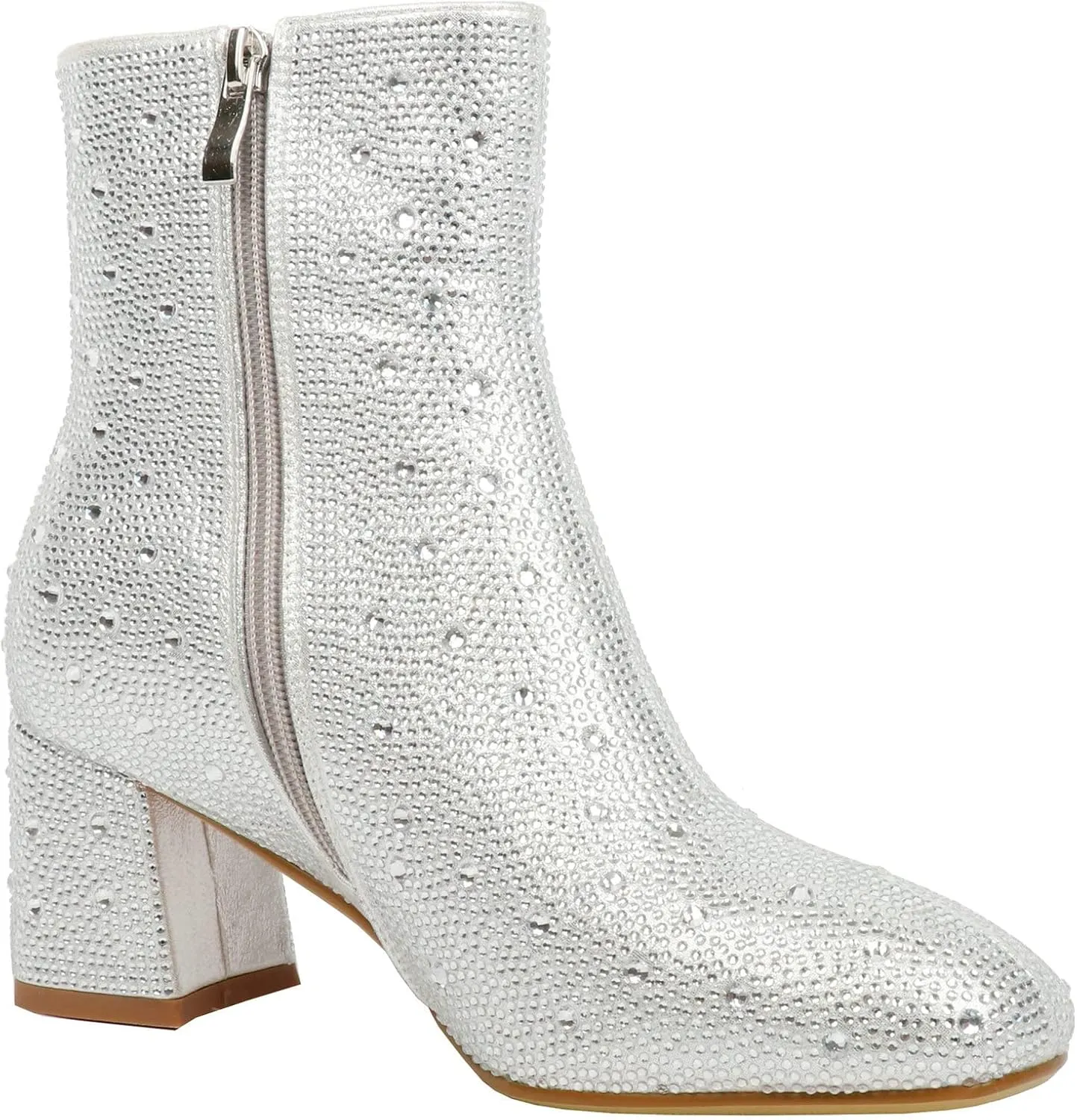 LUXMAX Women Glitter Ankle Boots Chunky Heel Square Closed Toe Sparkly Booties Block Heel Side Zip Winter Party Shoes