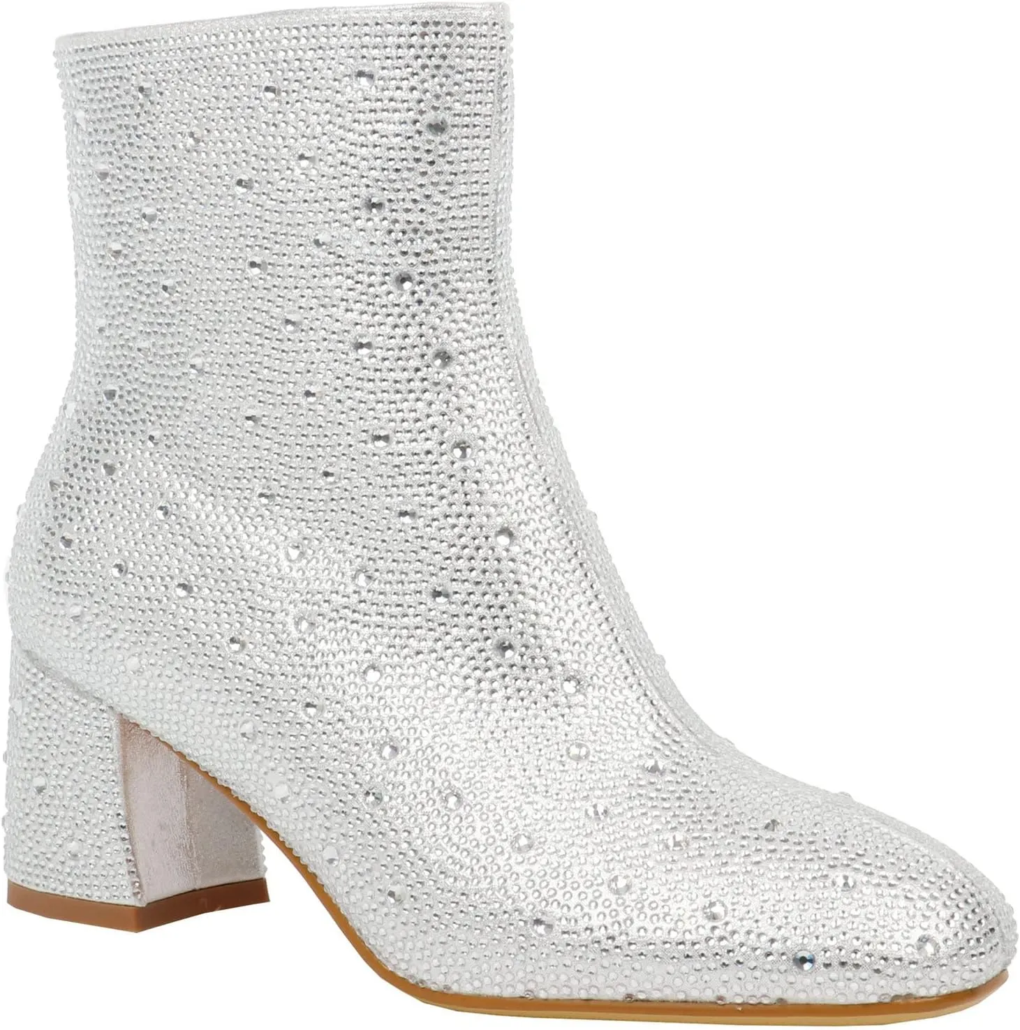 LUXMAX Women Glitter Ankle Boots Chunky Heel Square Closed Toe Sparkly Booties Block Heel Side Zip Winter Party Shoes