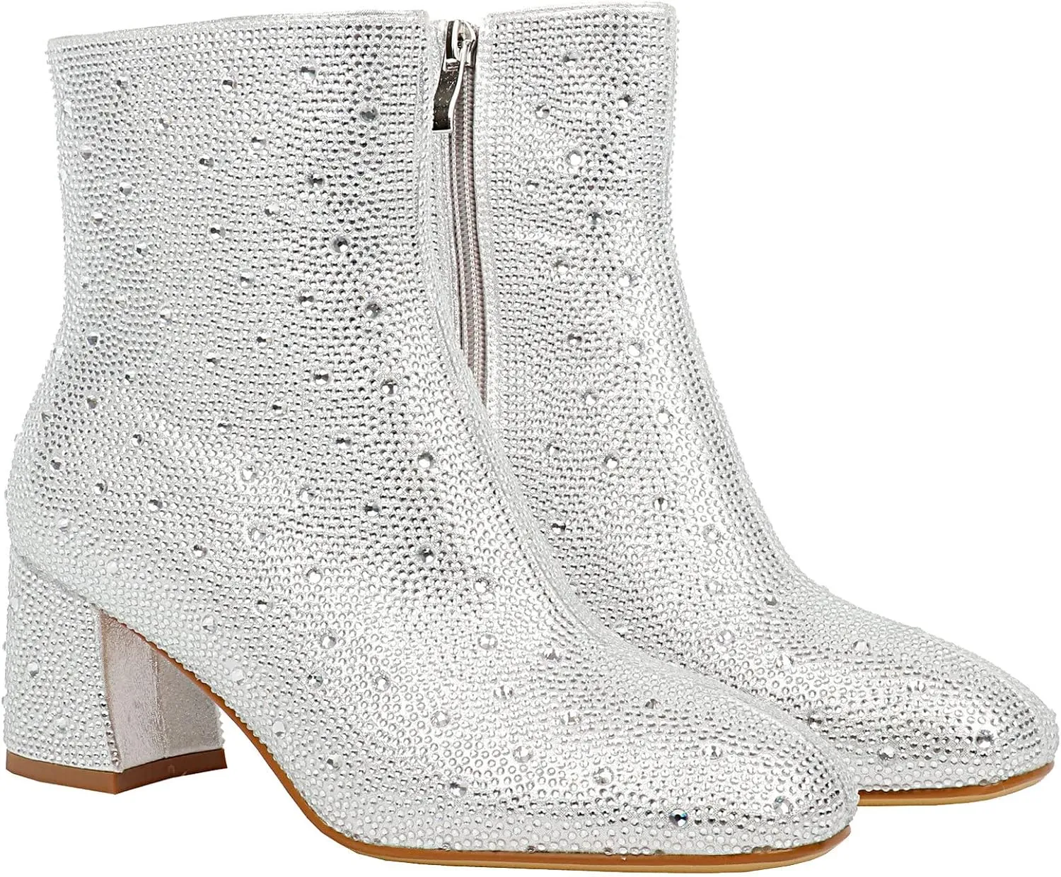 LUXMAX Women Glitter Ankle Boots Chunky Heel Square Closed Toe Sparkly Booties Block Heel Side Zip Winter Party Shoes