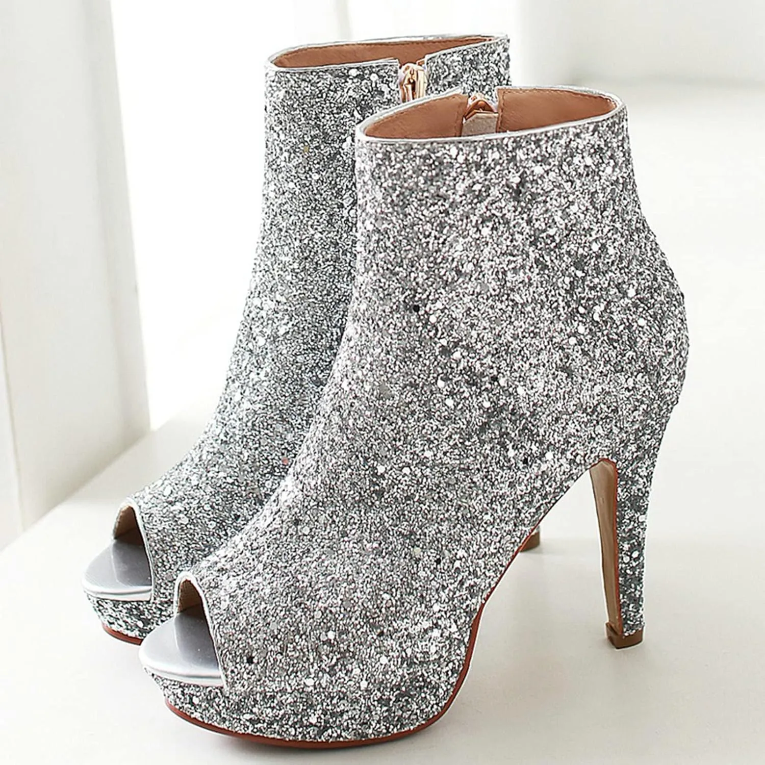 LUXMAX Women Glitter Ankle Boots Stiletto High Heel Pointed Toe Sparkly Boots Winter Wedding Shoes