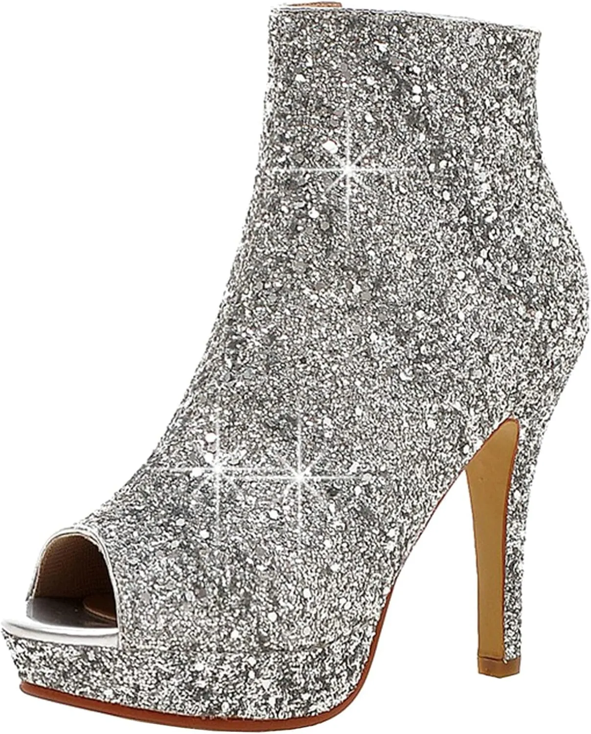 LUXMAX Women Glitter Ankle Boots Stiletto High Heel Pointed Toe Sparkly Boots Winter Wedding Shoes