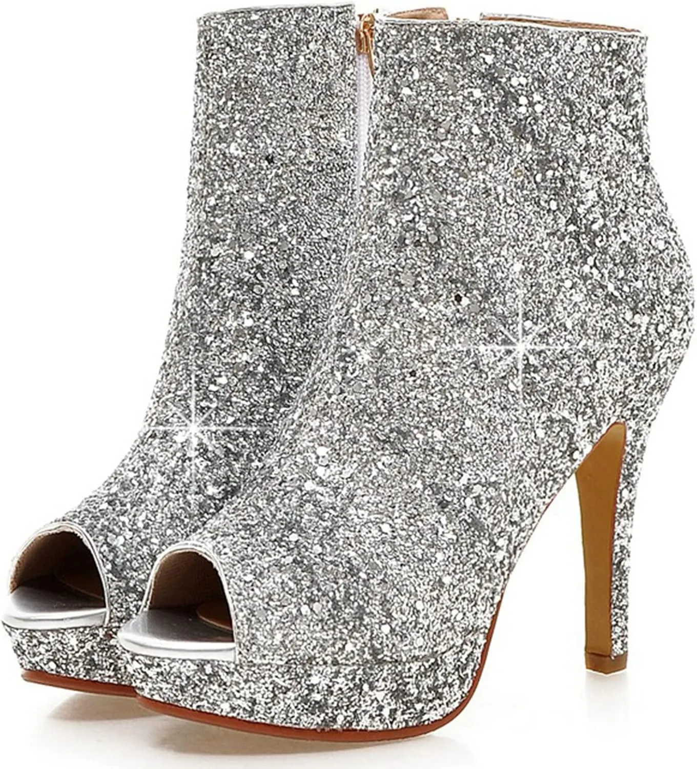 LUXMAX Women Glitter Ankle Boots Stiletto High Heel Pointed Toe Sparkly Boots Winter Wedding Shoes