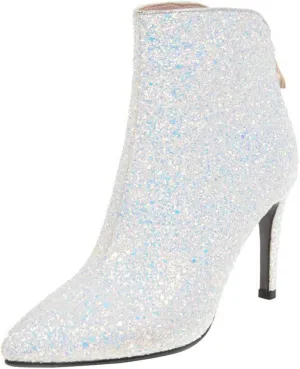 LUXMAX Womens Glitter Kitten Heel Boots Pointed Toe Zipper Ankle Booties