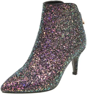 LUXMAX Womens Glitter Kitten Heel Boots Pointed Toe Zipper Ankle Booties
