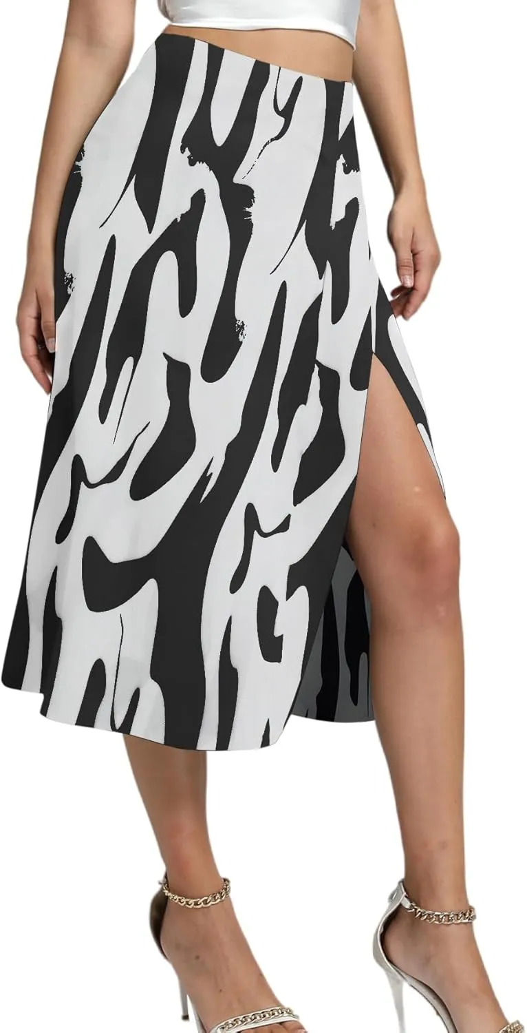 LYANER Women's Casual Boho Printed High Waist Side Split Hem Zipper Midi Skirt