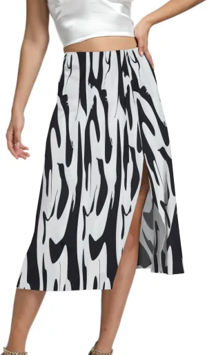 LYANER Women's Casual Boho Printed High Waist Side Split Hem Zipper Midi Skirt