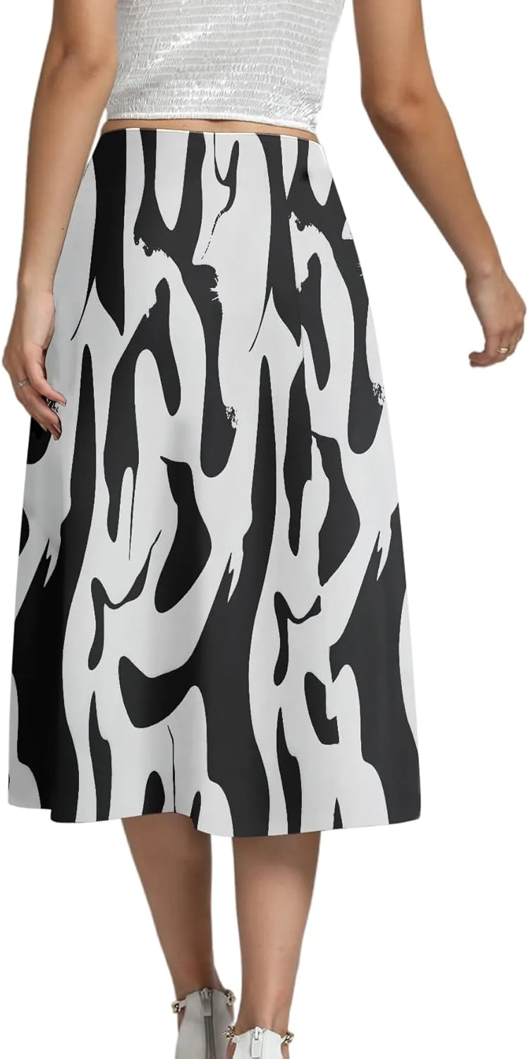 LYANER Women's Casual Boho Printed High Waist Side Split Hem Zipper Midi Skirt