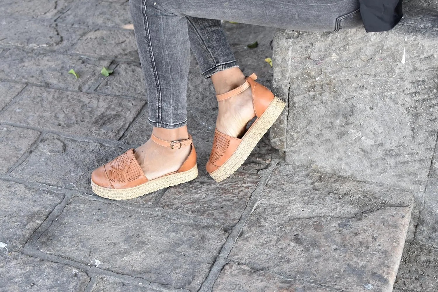 Macarena Collection Huarache Sandal Colorful Leather Mexican Style Color Tan 02
