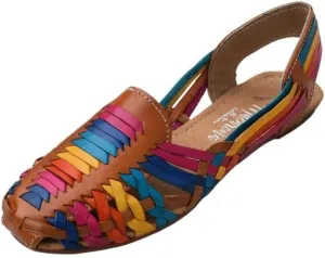 Macarena Collection Sandals women Huarache Sandal Colorful Leather Mexican Style Color Black 078
