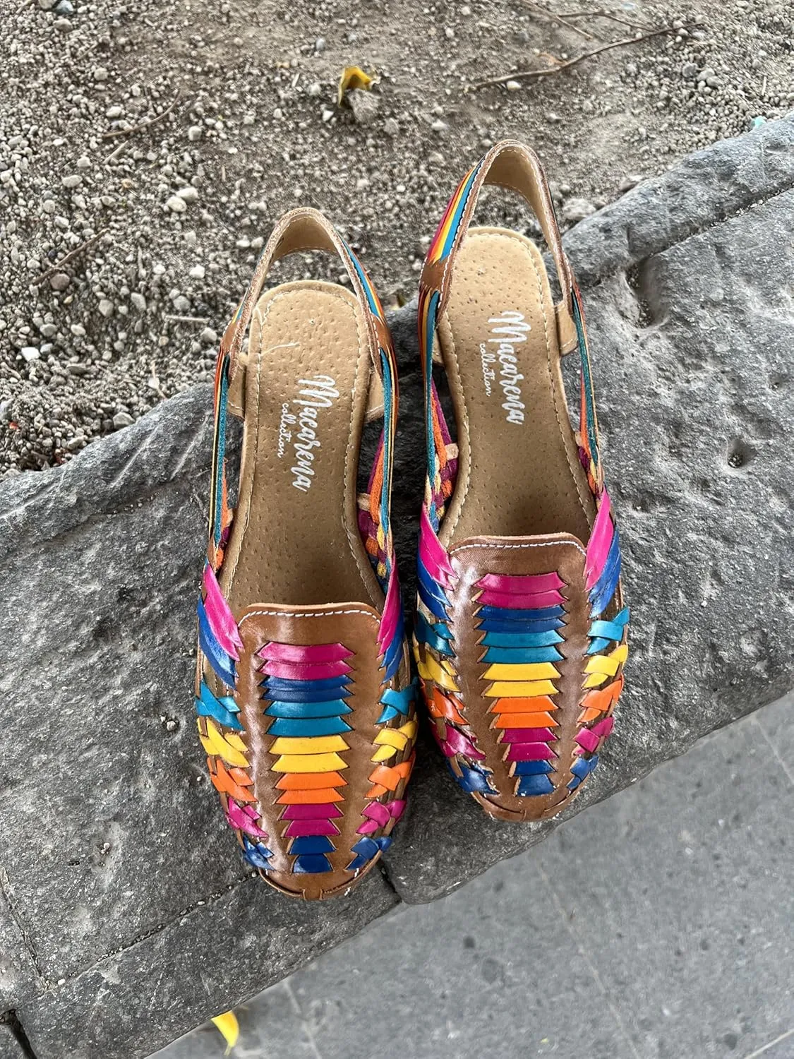 Macarena Collection Sandals women Huarache Sandal Colorful Leather Mexican Style Color Black 078