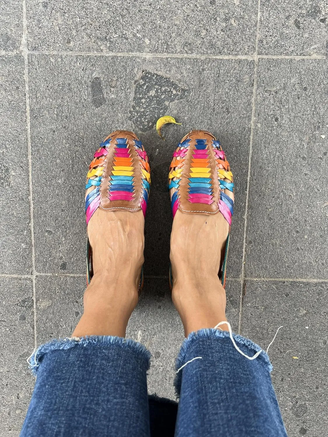 Macarena Collection Sandals women Huarache Sandal Colorful Leather Mexican Style Color Black 078