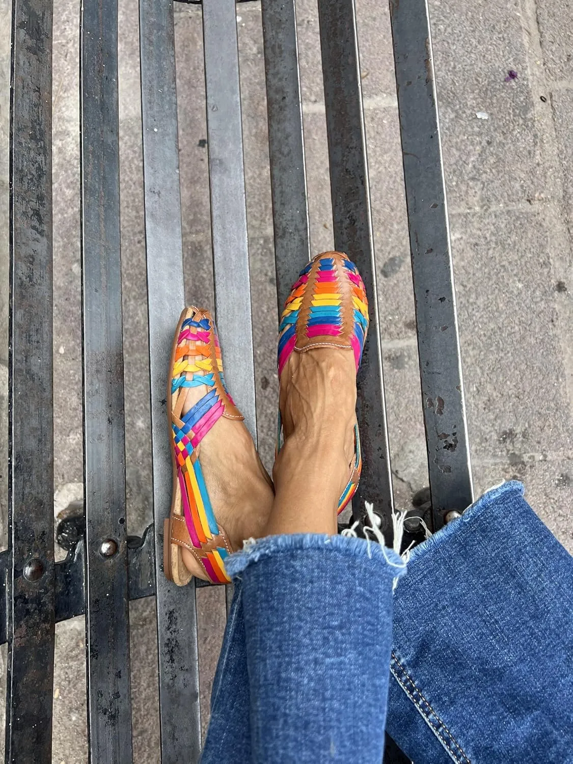 Macarena Collection Sandals women Huarache Sandal Colorful Leather Mexican Style Color Black 078