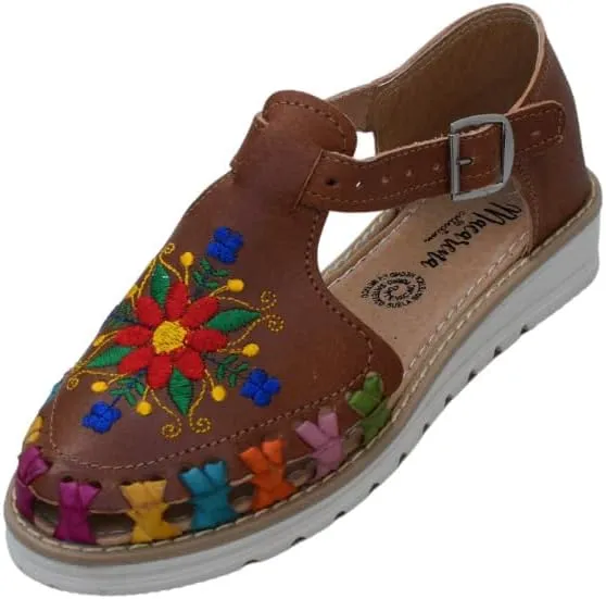 Macarena Collection Sandals women Huarache Sandal Colorful Leather Mexican Style Embroidered Flowers B230