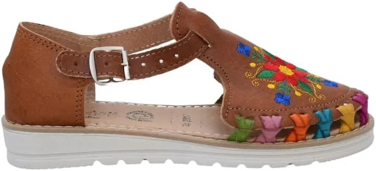 Macarena Collection Sandals women Huarache Sandal Colorful Leather Mexican Style Embroidered Flowers B230