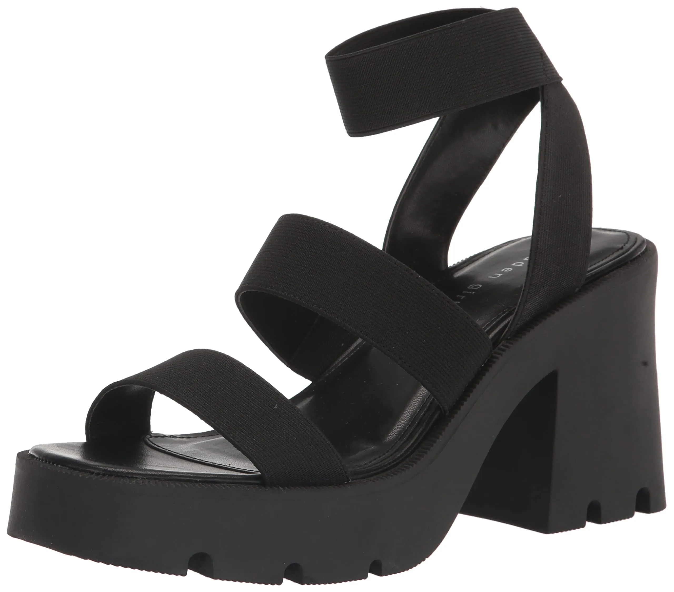 Madden Girl Women's Temple Heeled Sandal, Black Stretch, 8