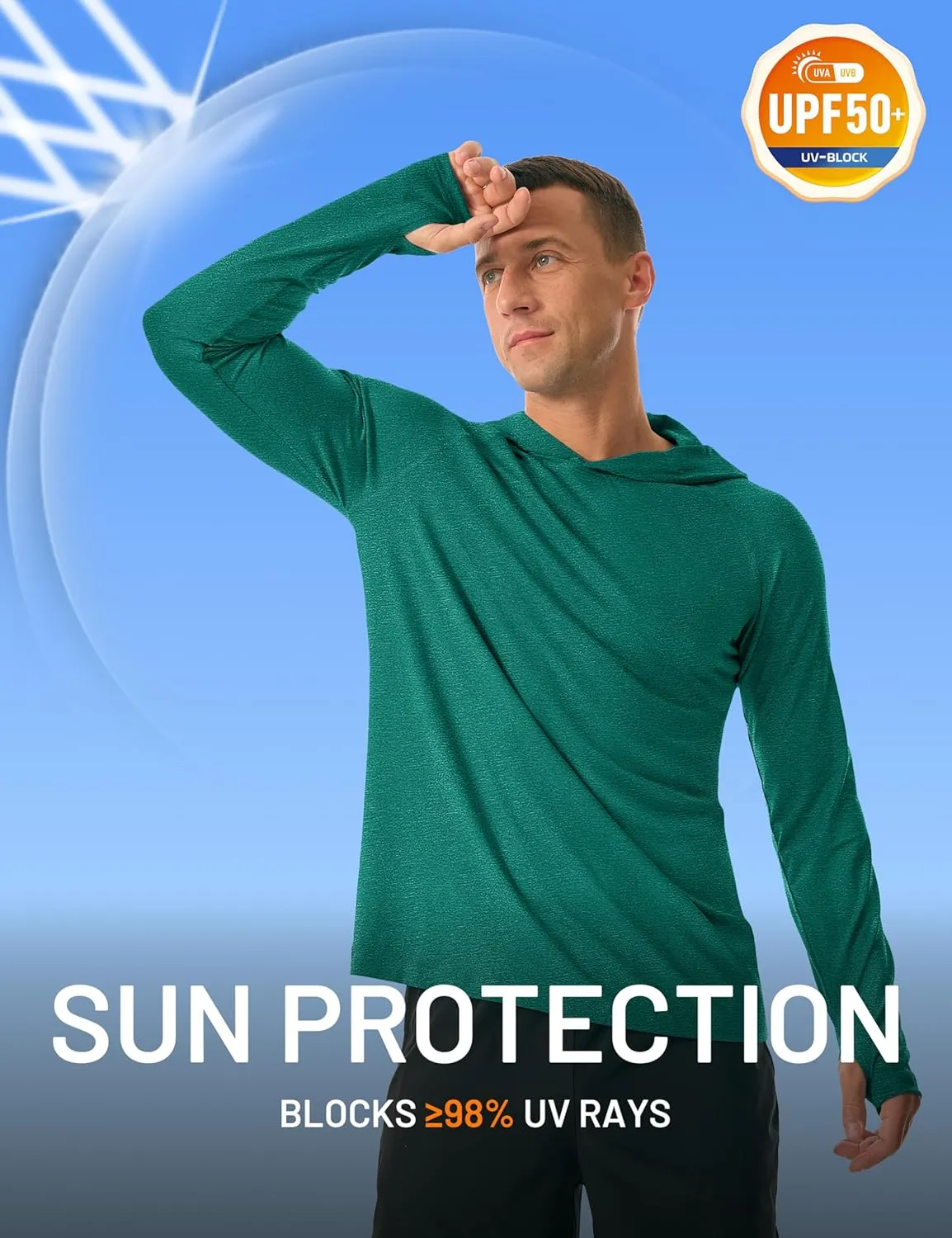MAGCOMSEN Men's UPF 50  Sun Protection Hoodie Lightweight Long Sleeve Rash Guard Shirts Fishing Swim Athletic Workout