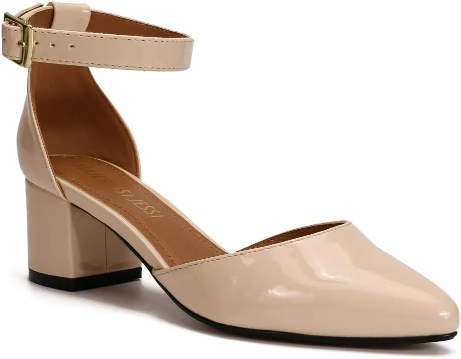 MAIERNISI JESSI Unisex Men's Women's Pumps Ankle Strap D-Orsay Pointed Toe Chunky Heel