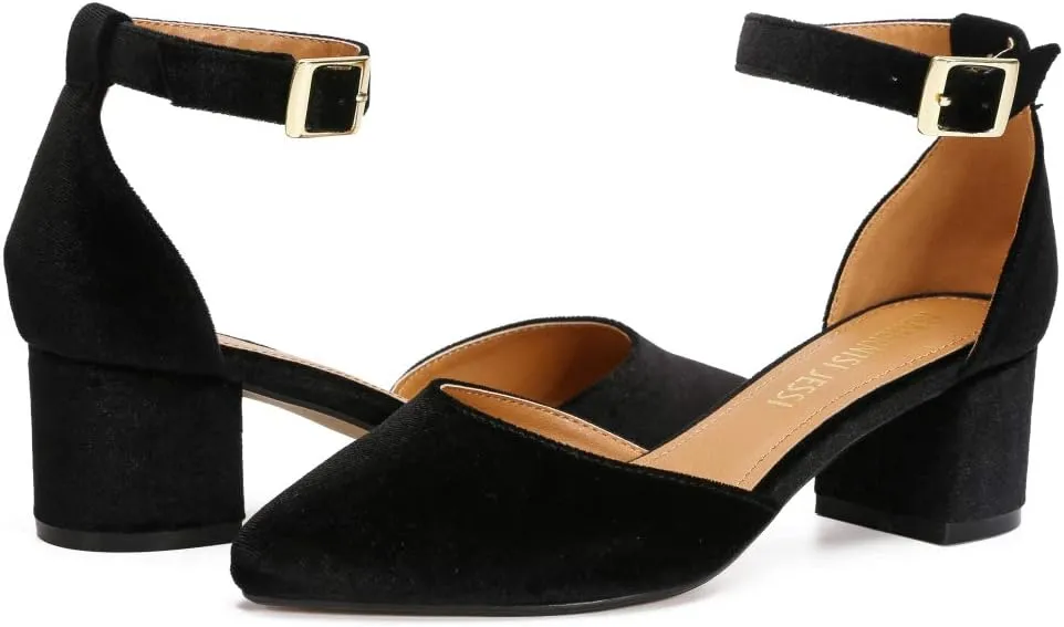 MAIERNISI JESSI Unisex Men's Women's Pumps Ankle Strap D-Orsay Pointed Toe Chunky Heel