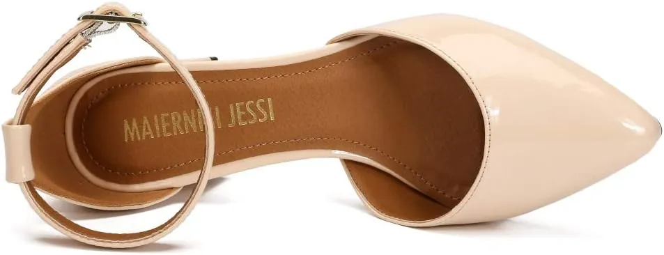 MAIERNISI JESSI Unisex Men's Women's Pumps Ankle Strap D-Orsay Pointed Toe Chunky Heel