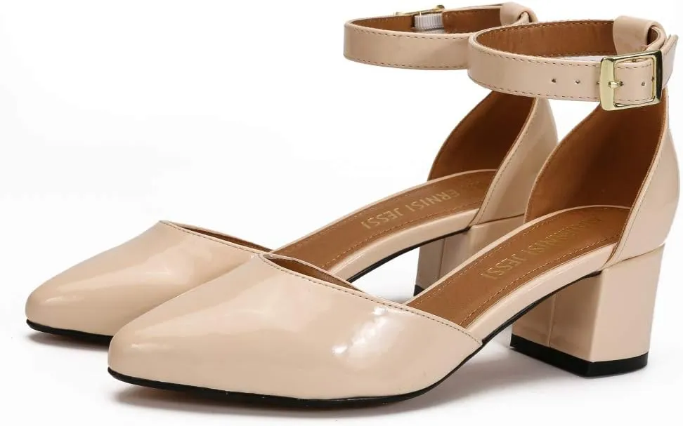 MAIERNISI JESSI Unisex Men's Women's Pumps Ankle Strap D-Orsay Pointed Toe Chunky Heel