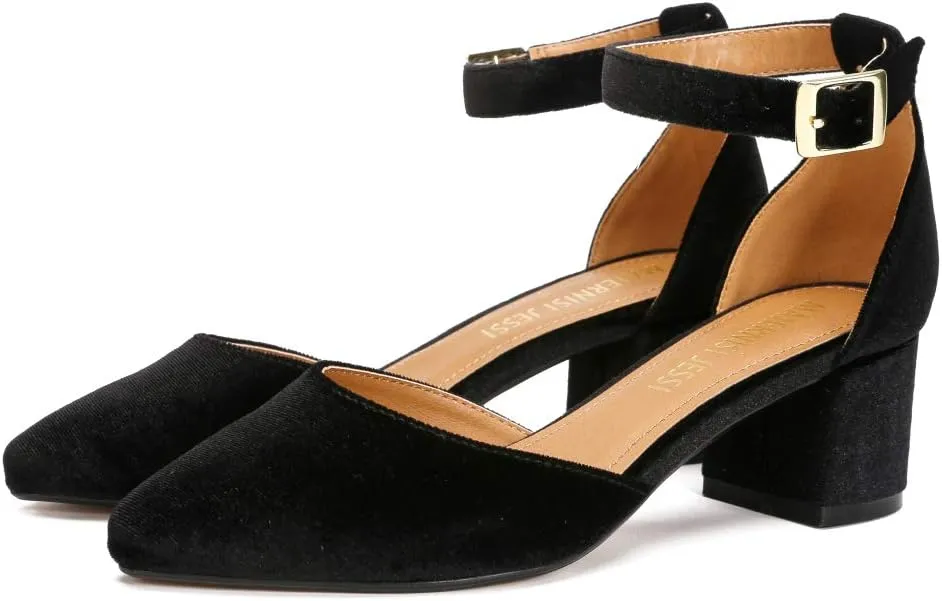 MAIERNISI JESSI Unisex Men's Women's Pumps Ankle Strap D-Orsay Pointed Toe Chunky Heel