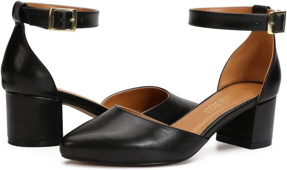MAIERNISI JESSI Unisex Men's Women's Pumps Ankle Strap D-Orsay Pointed Toe Chunky Heel
