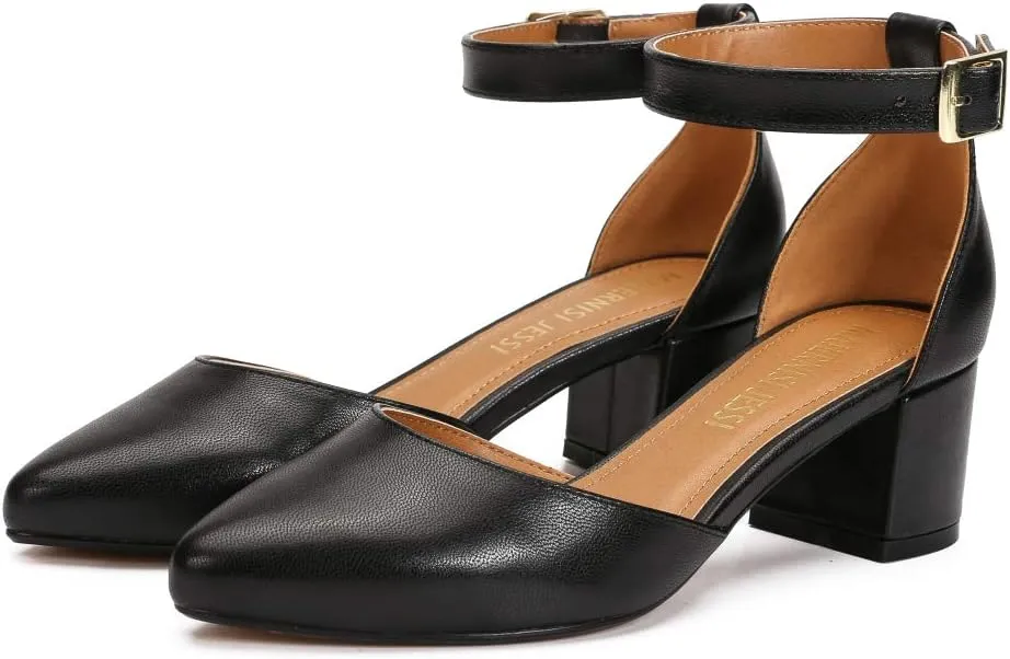 MAIERNISI JESSI Unisex Men's Women's Pumps Ankle Strap D-Orsay Pointed Toe Chunky Heel