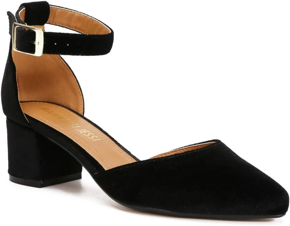 MAIERNISI JESSI Unisex Men's Women's Pumps Ankle Strap D-Orsay Pointed Toe Chunky Heel