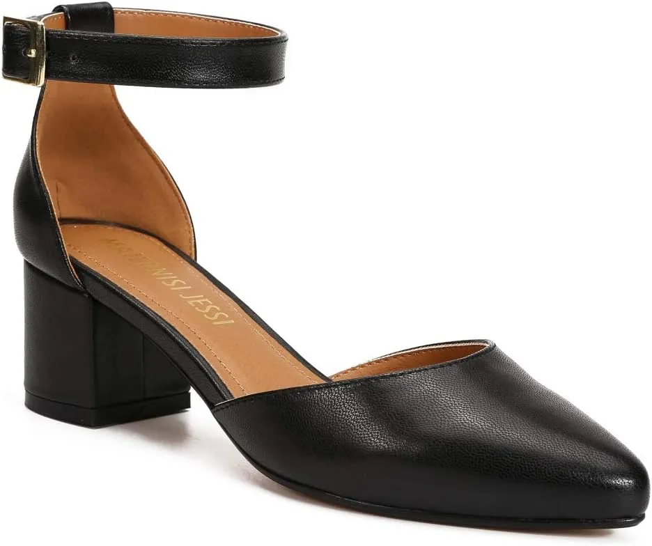 MAIERNISI JESSI Unisex Men's Women's Pumps Ankle Strap D-Orsay Pointed Toe Chunky Heel
