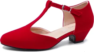 MAIERNISI JESSI Women's T-Strap Low Chunky Heel Mary Jane Pumps Cut Out Wedding Dress Shoes