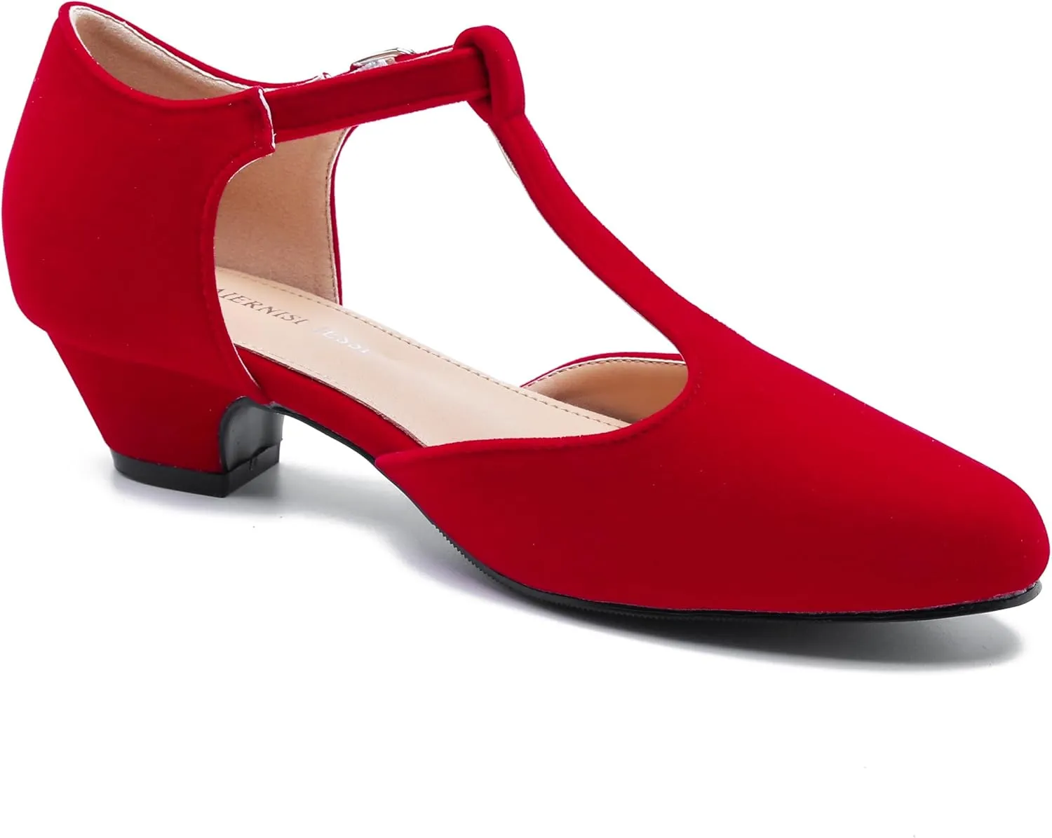 MAIERNISI JESSI Women's T-Strap Low Chunky Heel Mary Jane Pumps Cut Out Wedding Dress Shoes