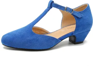 MAIERNISI JESSI Women's T-Strap Low Chunky Heel Mary Jane Pumps Cut Out Wedding Dress Shoes