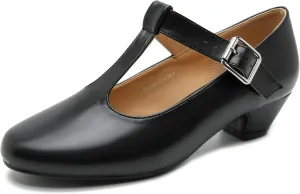 MAIERNISI JESSI Women's T-Strap Mary Jane Pumps Low Chunky Heel Wedding Dress Shoes